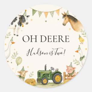 Oh Deere Farm Primeiro Aniversário Adesivo Redondo