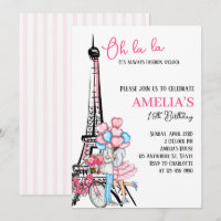 Oh la Paris Pink Amava Convite de Aniversário
