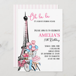 Oh la Paris Pink Amava Convite de Aniversário