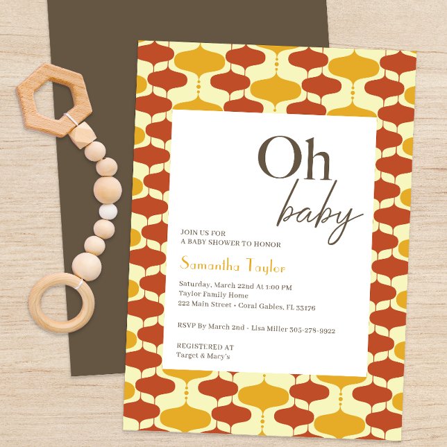 Oh Meio século bebê Convite para Chá de fraldas mo (Mid Century Modern Patterned Baby Shower Invitation  )