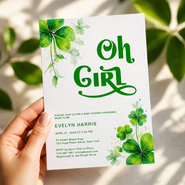 Oh Menina Aquarela Verde Convite de Chá de Bebê Sc (Criador carregado)