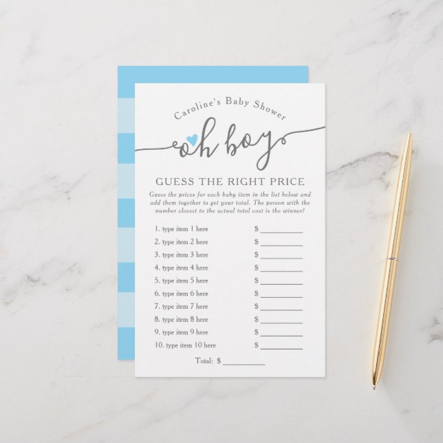 Oh Menino, adivinha o jogo do Chá de fraldas azul  (Frente/Verso In Situ)