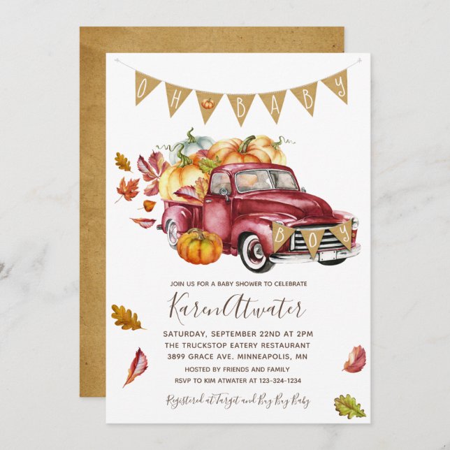 Oh Menino Pequeno Convite Para Chá de fraldas De A (Frente/Verso)