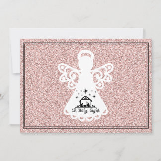 Oh Santa Noite Natividade Angel Glitter Flat Card