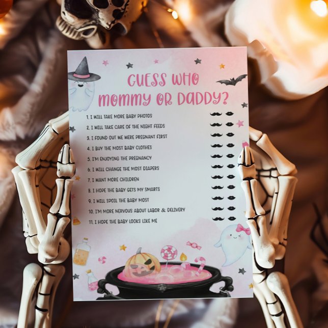 Oh Sheet Halloween adivinha quem Mamãe ou jogo de  (Pink Oh Sheet Baby Shower Guess who Mommy or Daddy Game)
