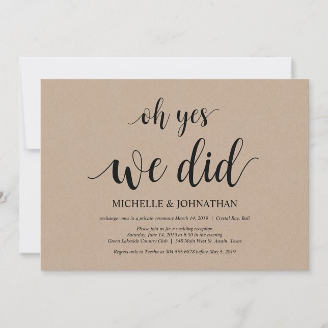 oh sim, nós fizemos, cartões de convite de casamen (Frente)