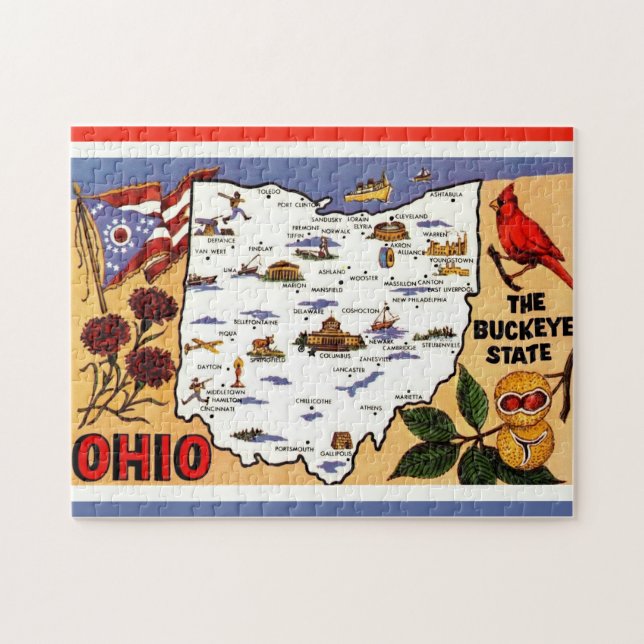 Ohio Buckeye Estado 11x14 Quebra-Cabeça de Cartão  (Horizontal)