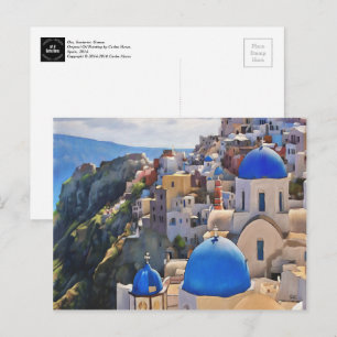 Oia, Santorini. Grécia. Pintura a óleo. Cartões