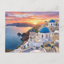 Oia Santorini Grécia Pôr-do-Sol Cartão Postal