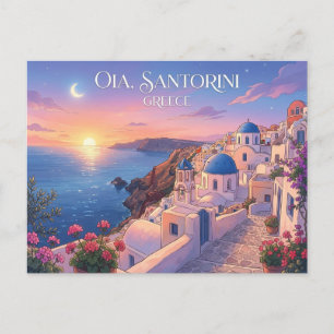 Oia Santorini Grécia Pôr-do-sol Cartão Postal de V