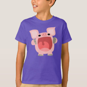 "OINK!!!" Camiseta Infantil Porco de Desenho Fofo