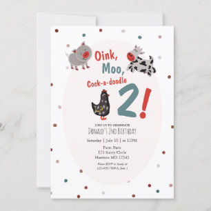 Oink Moo Fazenda Segundo Convite de Aniversário