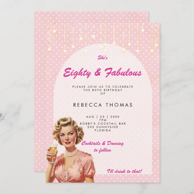 Oitenta e fabuloso convite de aniversário retrógra (Frente/Verso)