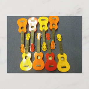 Oito Cartões Postais de Ukuleles Laranja Vermelho