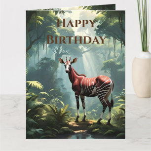 Okapi No Cartão De Aniversário Da Floresta Tropica
