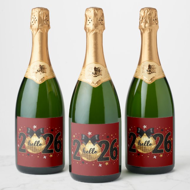 Olá 2026 Design Faísca Brilho Vermelho (Garrafas)