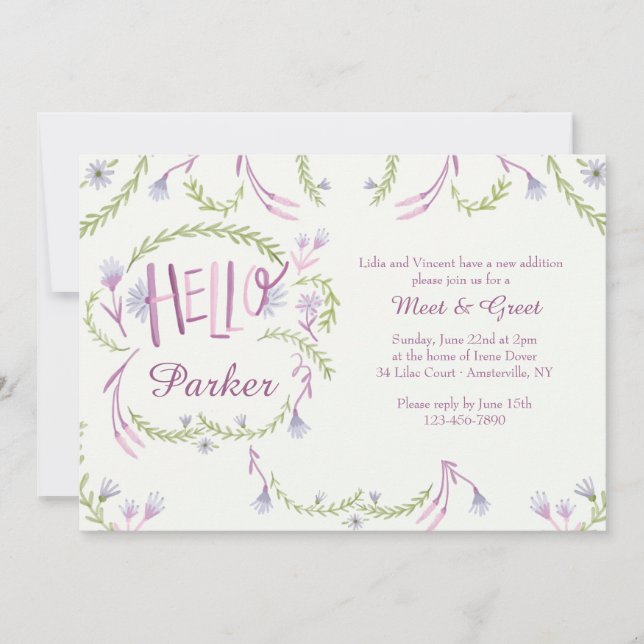 Olá! a reunião do bebê e cumprimenta o convite (Frente)