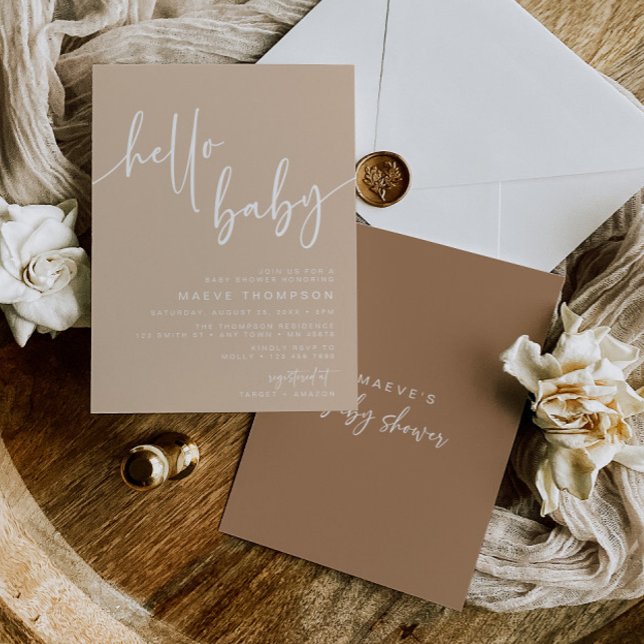 Olá, Baby Modern Neutral Convite para Chás de fral (Criador carregado)