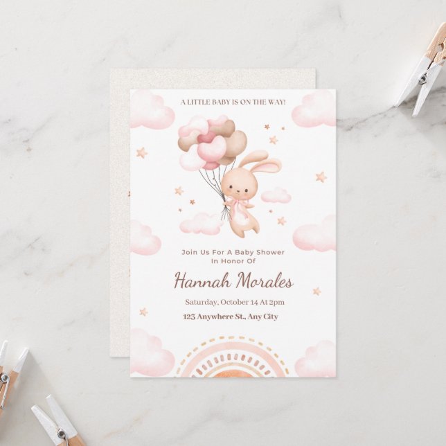 Olá Bebê | Convite de Churrasco de Bebê Coelhinho  (Frente/Verso In Situ)