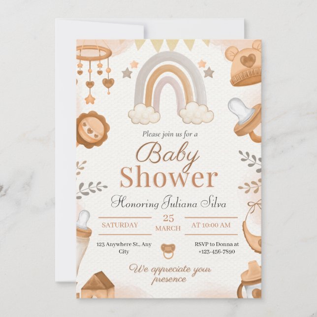 Olá Bebê | Convite de Churrasco de Bebê em Aquarel (Frente)