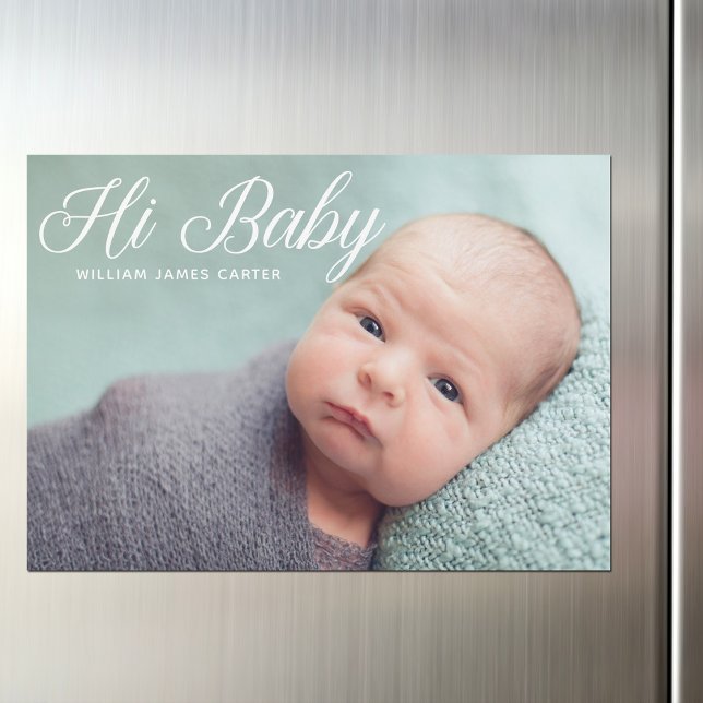 Olá, Bebê Foto Elegante Tipografia Newborn Magnet (Criador carregado)