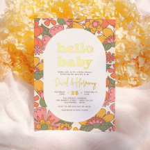 Olá Bebê | Groovy Floral Retro Dourado Chá de Bebê