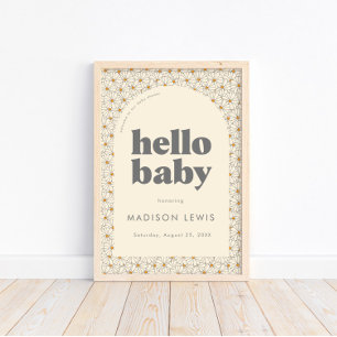 Olá Bebê Retro Boho Daisy Poster de Boas-vindas
