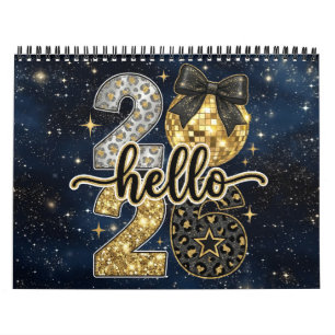 Olá Calendário Galáctico Chic Glitter Dourado 2026