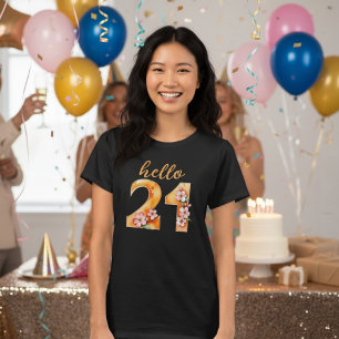 Olá Camiseta de Aniversário de 21 anos Flor de Cer