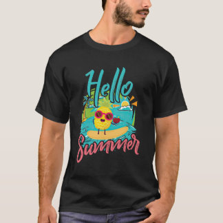 Olá Camiseta Verão Garota Bonita Vibrações de Prai