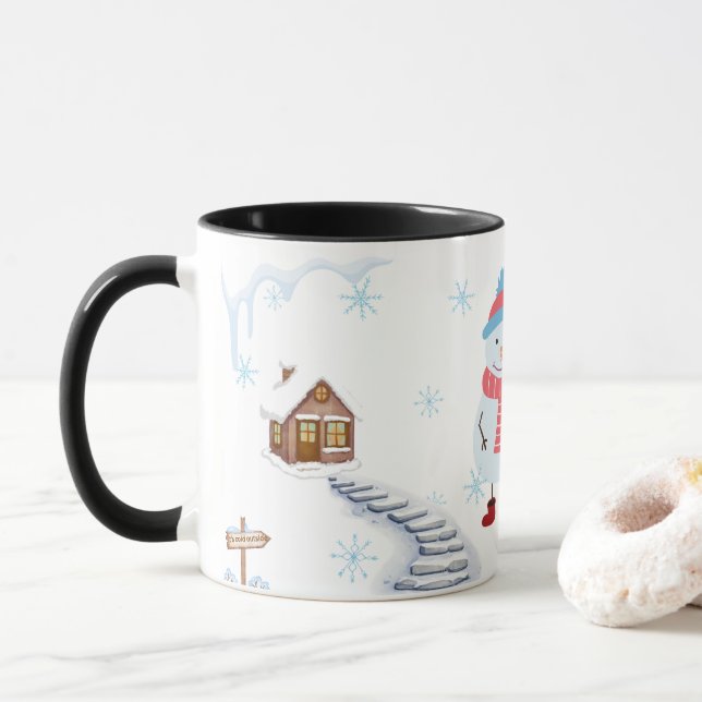 Olá Caneca de Natal do Boneco de Neve • Paisagem N (Com Donut)