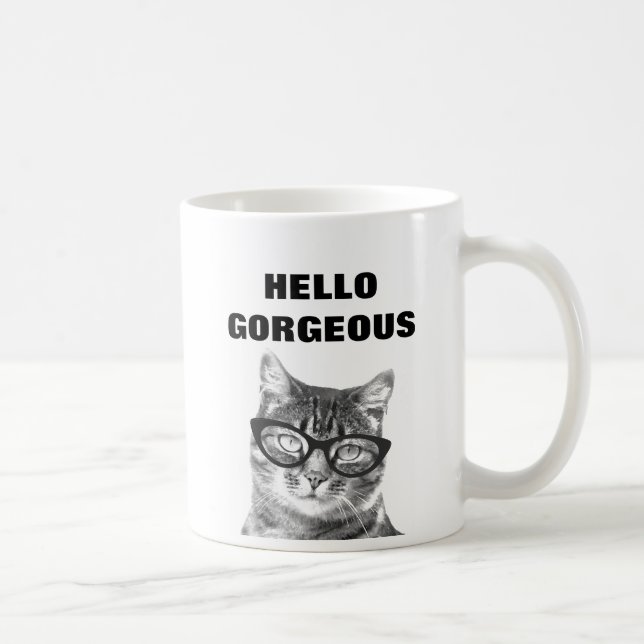 Olá! caneca preto e branco lindo do gato 11oz (Direita)