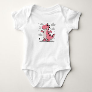 Olá Cara Camiseta Rosa de Dinossauro para Crianças