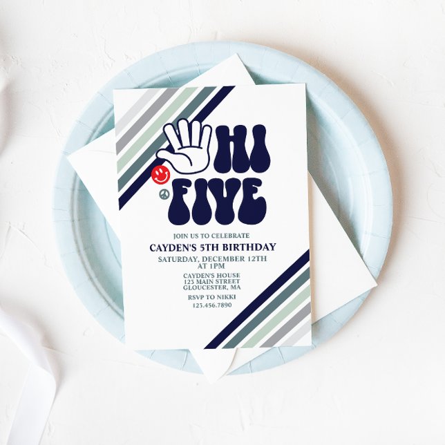 Olá Cinco Retro Stripes, Convite de Aniversário (Criador carregado)