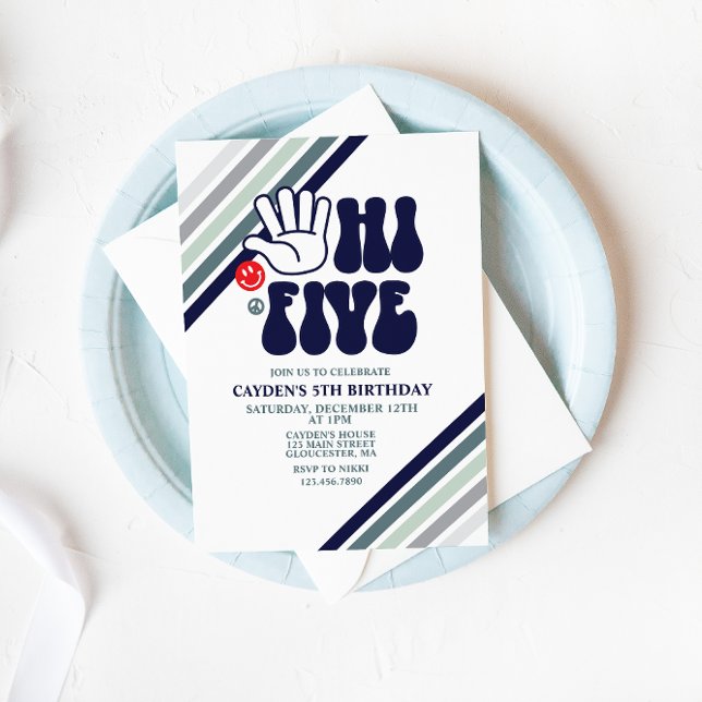 Olá Cinco Retro Stripes, Convite de Aniversário (Criador carregado)