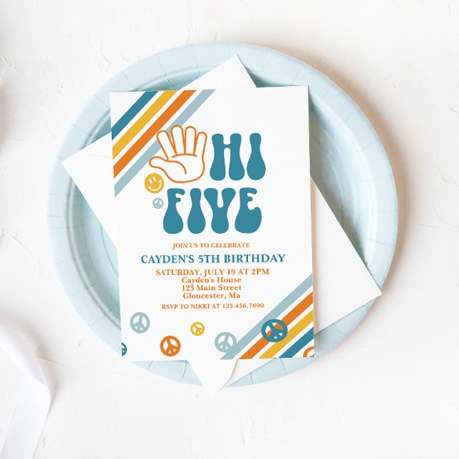 Olá, Convite de Aniversário para 5 de Rapaz Retroa (Criador carregado)