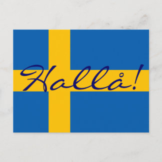 Olá em sueco Hallå! Cartão postal de bandeira suec