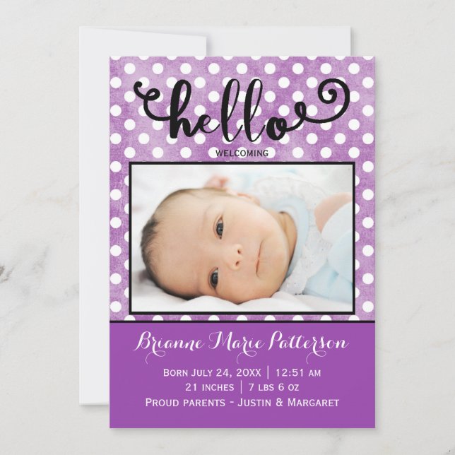 olá foto roxa - Anúncio de Nascimento (Frente)