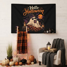 Olá Halloween Fantasma Fofo Bebendo Café