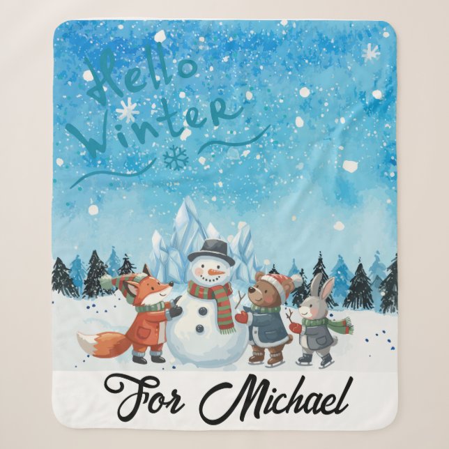 Olá Inverno Cobertor Sherpa Personalizado (Frente)