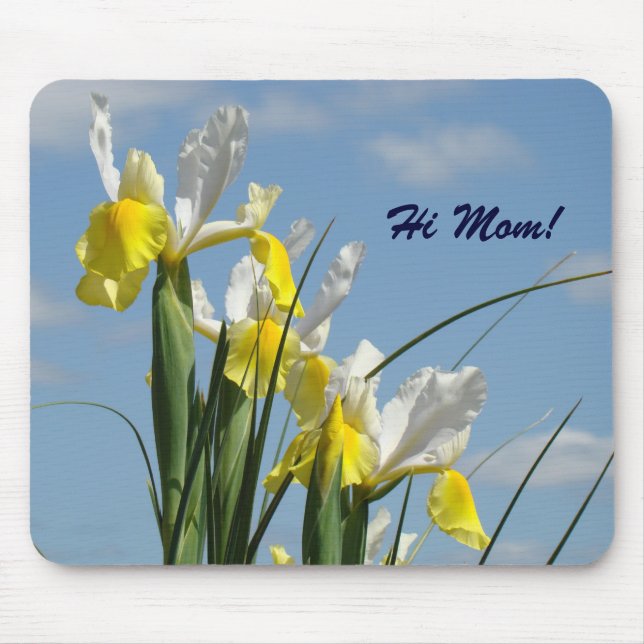 Olá Mãe! mousepad Amarelo Branco Flores Íris (Frente)