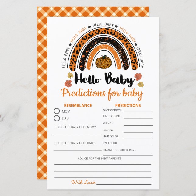 Olá Menina Abóbora Sexo Predição Neutra (Frente/Verso)