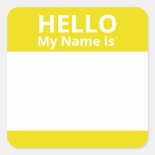 Olá Meu nome é Nome de etiqueta branco amarelo