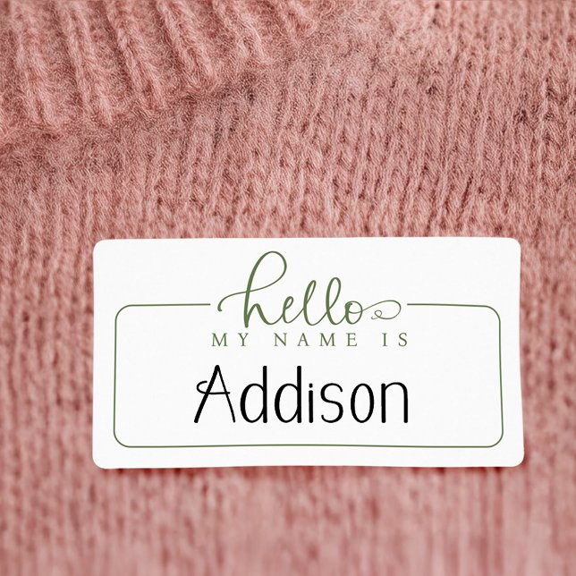 Olá Meu Nome É Nome de etiqueta De Script Verde (Criador carregado)