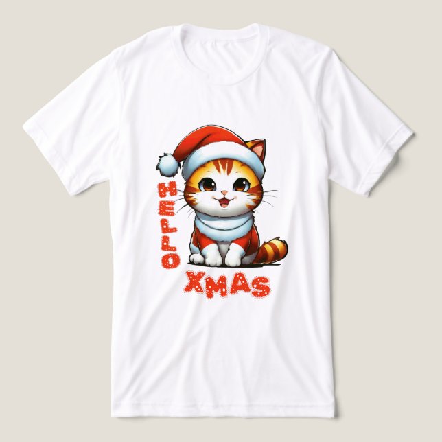 Olá, Natal - Gato de Natal bonito numa fantasia de (Design frontal)