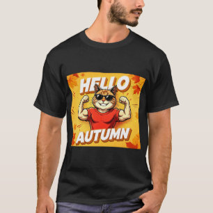 Olá Outono Camiseta Muscular Legal do Gato da Esta