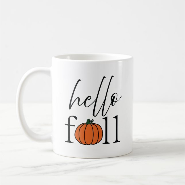 olá outono Caneca de café de abóbora laranja (Esquerda)