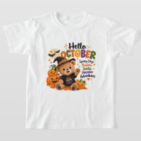 Olá Outubro Camiseta Infantil Urso de Pelúcia Hall