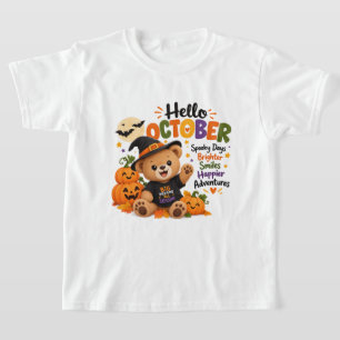 Olá Outubro Camiseta Infantil Urso de Pelúcia Hall