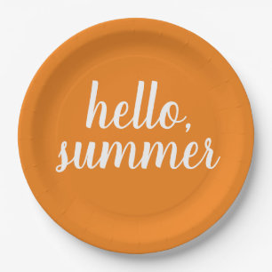 Olá Pratos de Papel Laranja de Verão